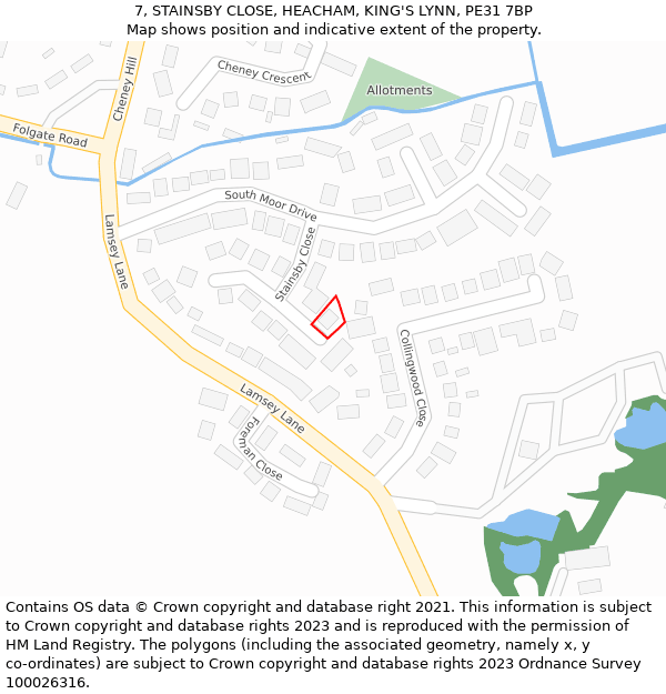 7, STAINSBY CLOSE, HEACHAM, KING'S LYNN, PE31 7BP: Location map and indicative extent of plot