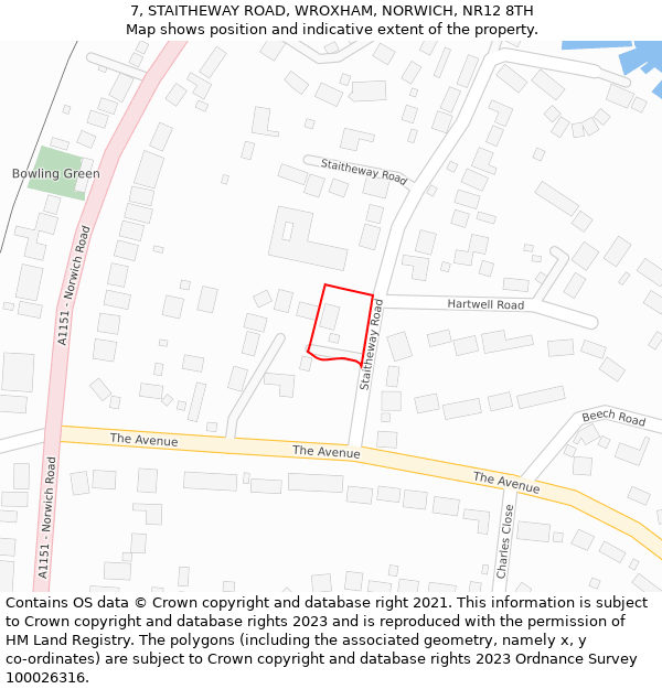 7, STAITHEWAY ROAD, WROXHAM, NORWICH, NR12 8TH: Location map and indicative extent of plot