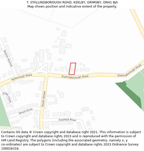 7, STALLINGBOROUGH ROAD, KEELBY, GRIMSBY, DN41 8JA: Location map and indicative extent of plot