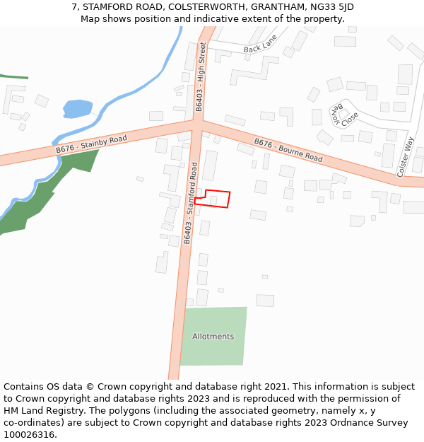 7, STAMFORD ROAD, COLSTERWORTH, GRANTHAM, NG33 5JD: Location map and indicative extent of plot