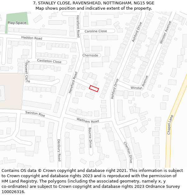 7, STANLEY CLOSE, RAVENSHEAD, NOTTINGHAM, NG15 9GE: Location map and indicative extent of plot