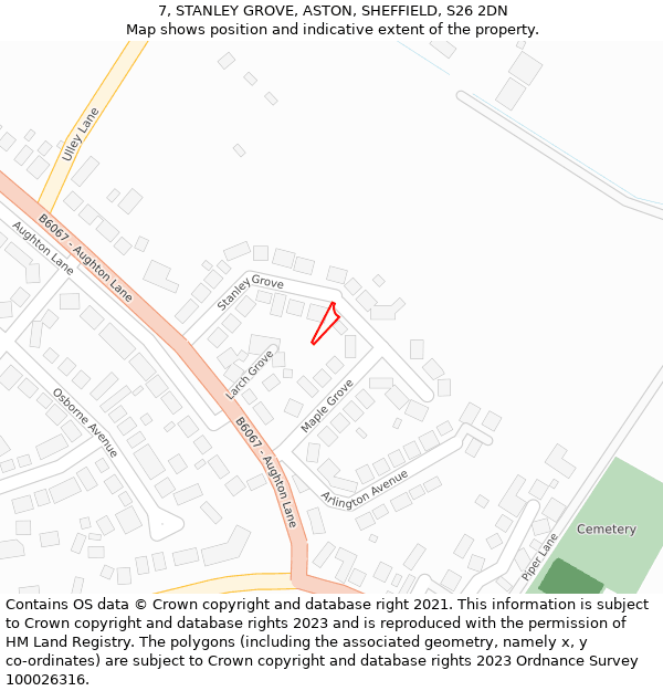 7, STANLEY GROVE, ASTON, SHEFFIELD, S26 2DN: Location map and indicative extent of plot