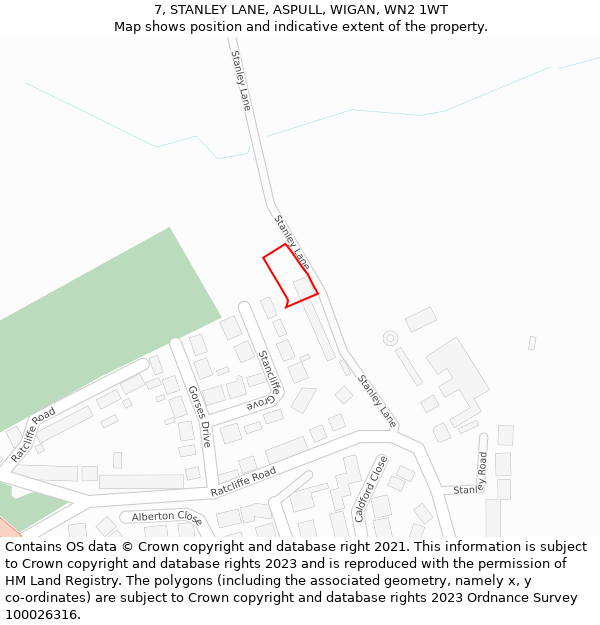 7, STANLEY LANE, ASPULL, WIGAN, WN2 1WT: Location map and indicative extent of plot