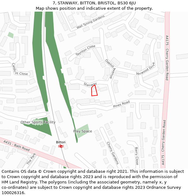 7, STANWAY, BITTON, BRISTOL, BS30 6JU: Location map and indicative extent of plot