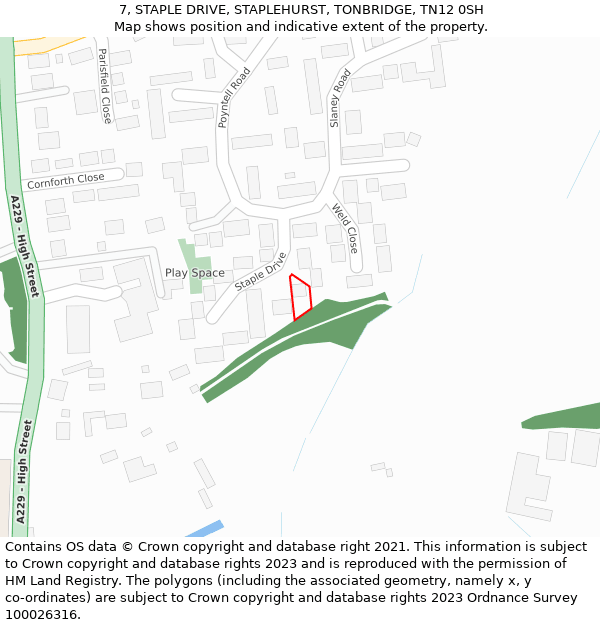 7, STAPLE DRIVE, STAPLEHURST, TONBRIDGE, TN12 0SH: Location map and indicative extent of plot