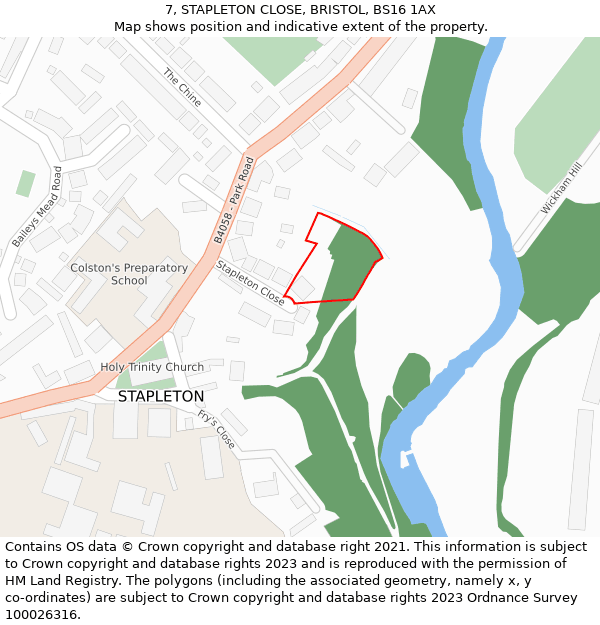 7, STAPLETON CLOSE, BRISTOL, BS16 1AX: Location map and indicative extent of plot