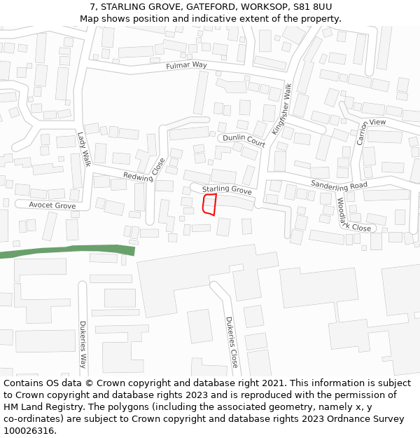 7, STARLING GROVE, GATEFORD, WORKSOP, S81 8UU: Location map and indicative extent of plot