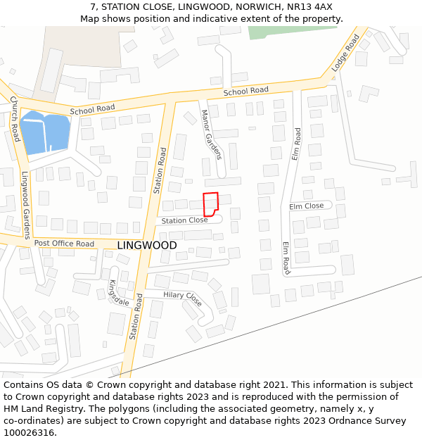 7, STATION CLOSE, LINGWOOD, NORWICH, NR13 4AX: Location map and indicative extent of plot