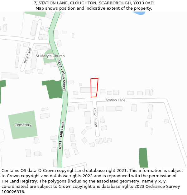 7, STATION LANE, CLOUGHTON, SCARBOROUGH, YO13 0AD: Location map and indicative extent of plot