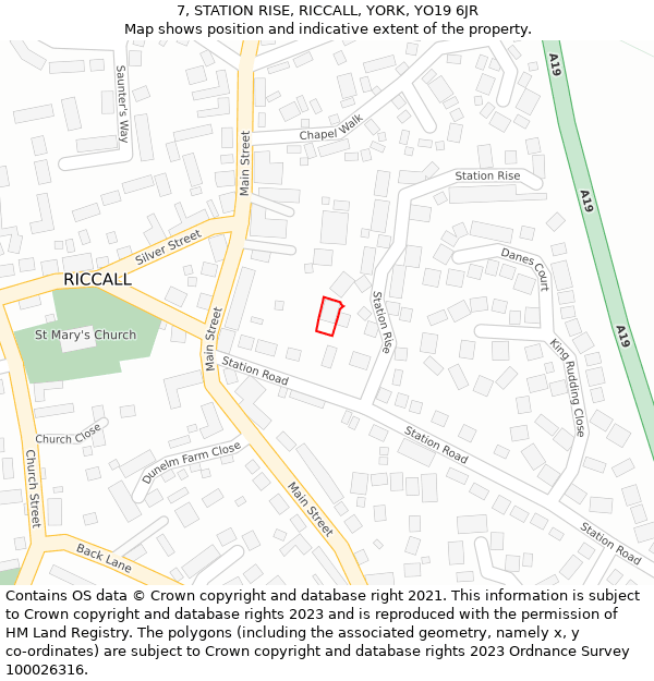 7, STATION RISE, RICCALL, YORK, YO19 6JR: Location map and indicative extent of plot
