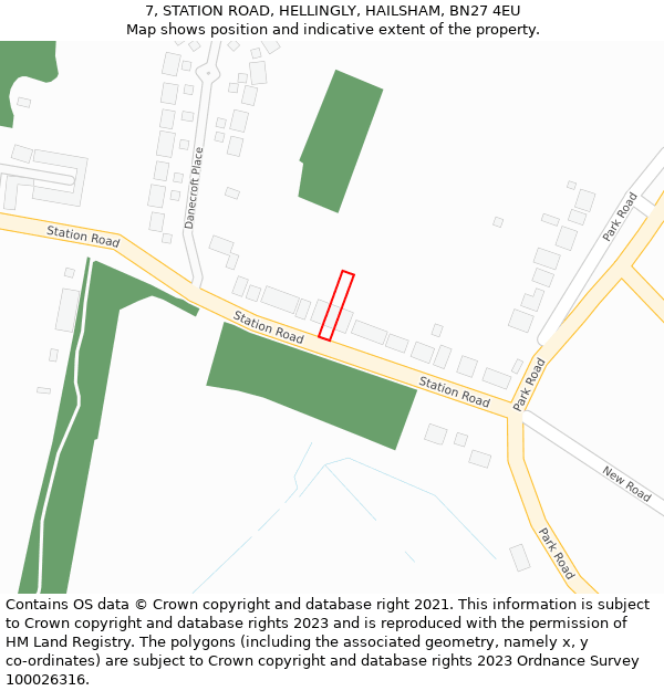 7, STATION ROAD, HELLINGLY, HAILSHAM, BN27 4EU: Location map and indicative extent of plot