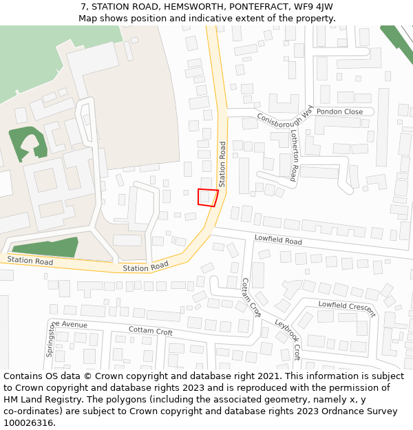7, STATION ROAD, HEMSWORTH, PONTEFRACT, WF9 4JW: Location map and indicative extent of plot