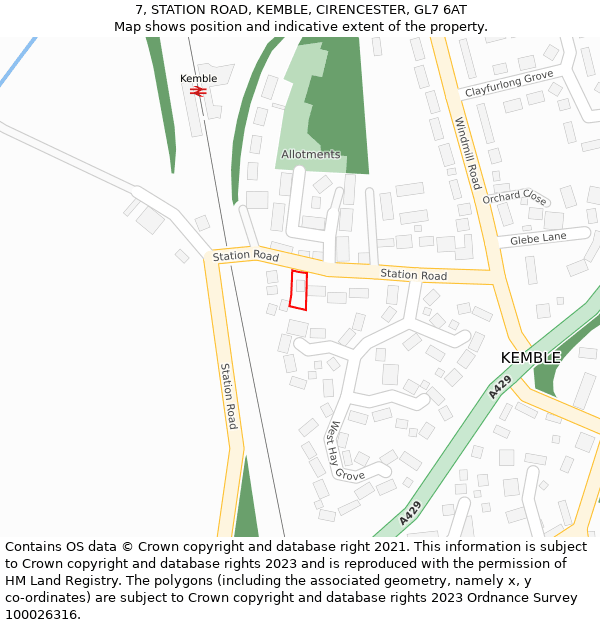 7, STATION ROAD, KEMBLE, CIRENCESTER, GL7 6AT: Location map and indicative extent of plot