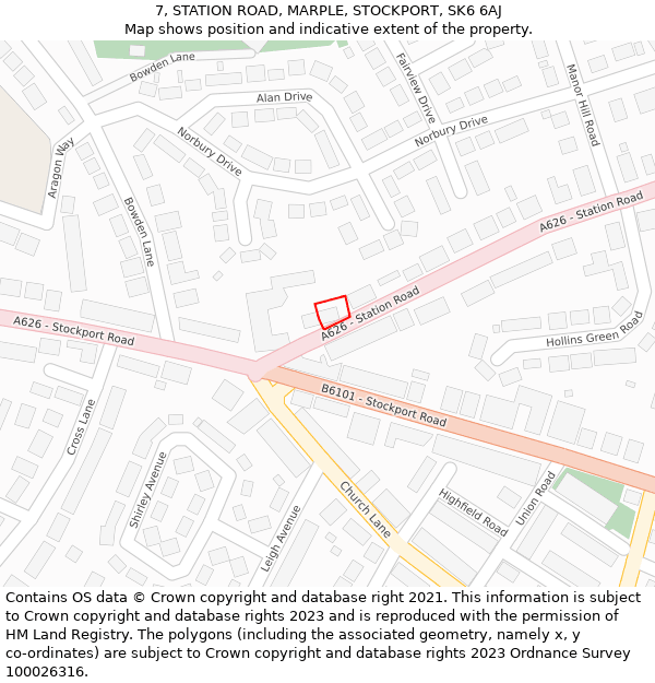 7, STATION ROAD, MARPLE, STOCKPORT, SK6 6AJ: Location map and indicative extent of plot