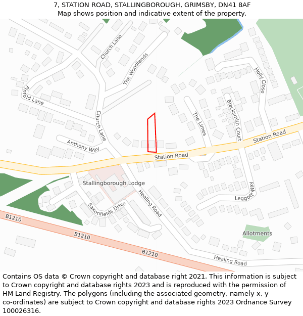 7, STATION ROAD, STALLINGBOROUGH, GRIMSBY, DN41 8AF: Location map and indicative extent of plot