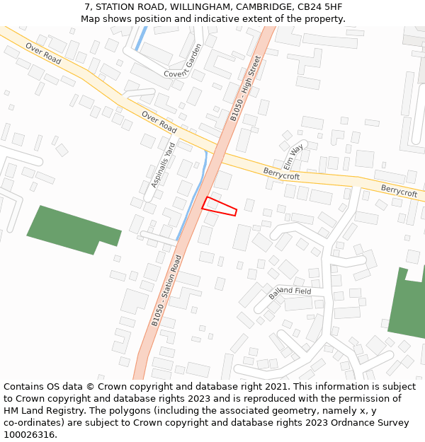 7, STATION ROAD, WILLINGHAM, CAMBRIDGE, CB24 5HF: Location map and indicative extent of plot