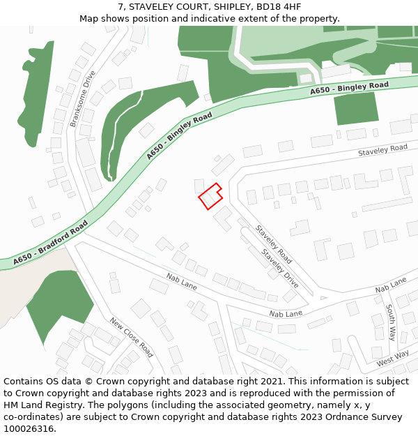 7, STAVELEY COURT, SHIPLEY, BD18 4HF: Location map and indicative extent of plot