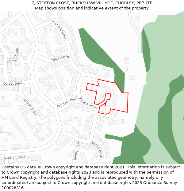 7, STEATON CLOSE, BUCKSHAW VILLAGE, CHORLEY, PR7 7FR: Location map and indicative extent of plot