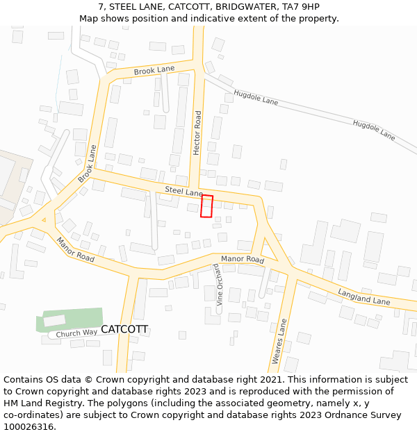 7, STEEL LANE, CATCOTT, BRIDGWATER, TA7 9HP: Location map and indicative extent of plot