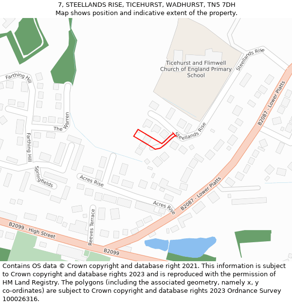 7, STEELLANDS RISE, TICEHURST, WADHURST, TN5 7DH: Location map and indicative extent of plot