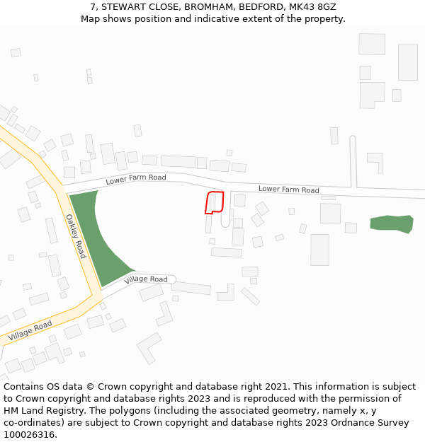 7, STEWART CLOSE, BROMHAM, BEDFORD, MK43 8GZ: Location map and indicative extent of plot