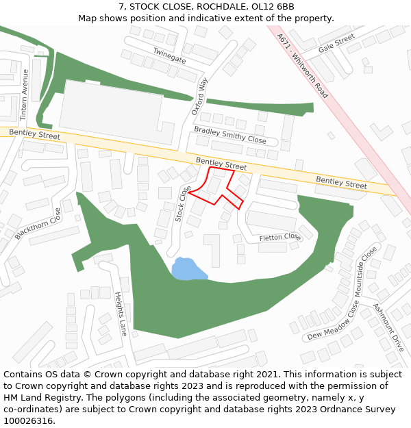 7, STOCK CLOSE, ROCHDALE, OL12 6BB: Location map and indicative extent of plot