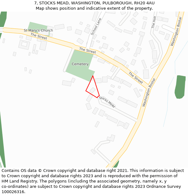 7, STOCKS MEAD, WASHINGTON, PULBOROUGH, RH20 4AU: Location map and indicative extent of plot