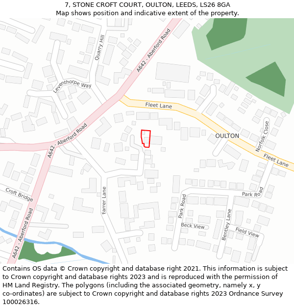 7, STONE CROFT COURT, OULTON, LEEDS, LS26 8GA: Location map and indicative extent of plot