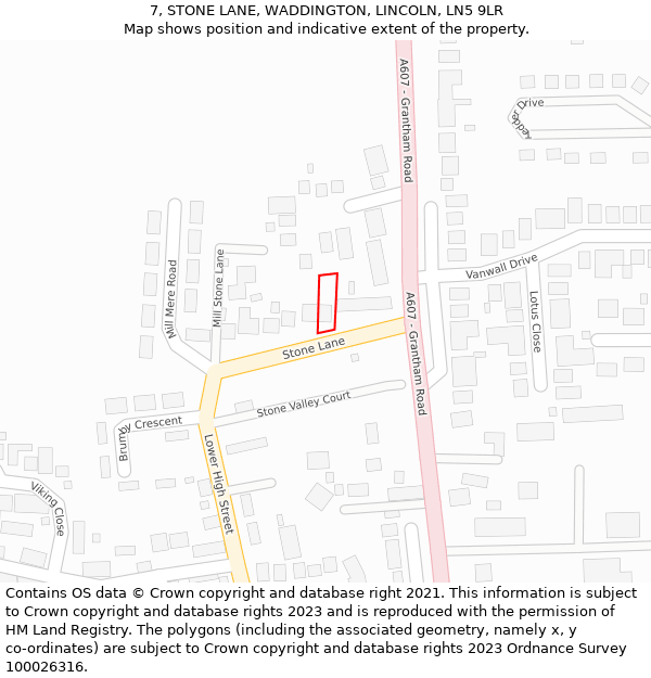 7, STONE LANE, WADDINGTON, LINCOLN, LN5 9LR: Location map and indicative extent of plot