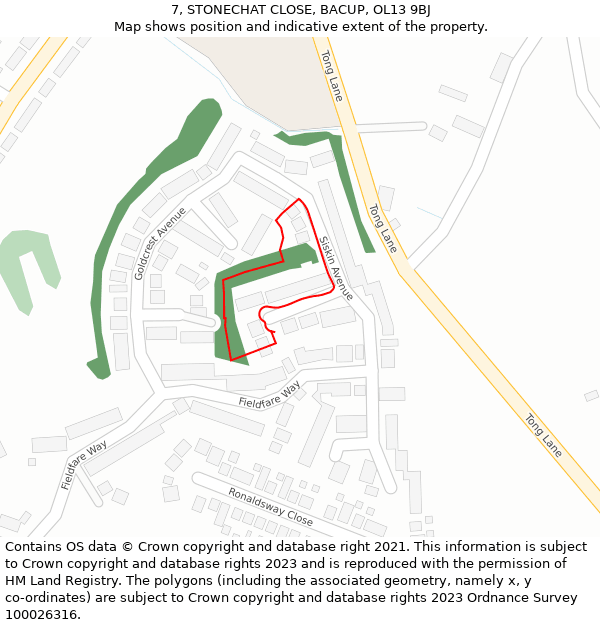 7, STONECHAT CLOSE, BACUP, OL13 9BJ: Location map and indicative extent of plot