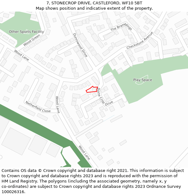 7, STONECROP DRIVE, CASTLEFORD, WF10 5BT: Location map and indicative extent of plot