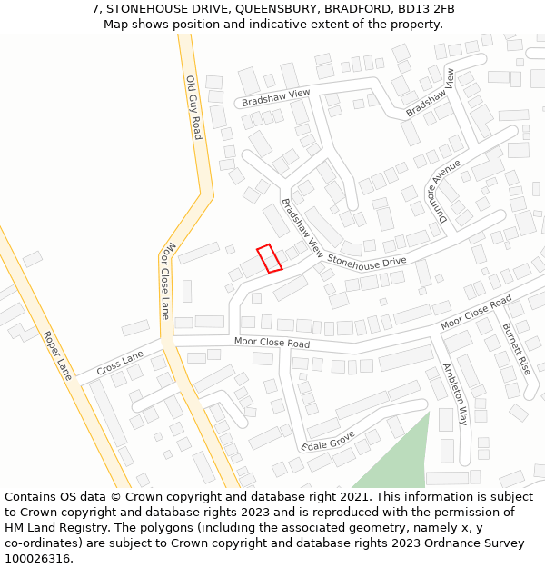 7, STONEHOUSE DRIVE, QUEENSBURY, BRADFORD, BD13 2FB: Location map and indicative extent of plot