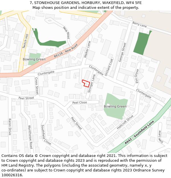 7, STONEHOUSE GARDENS, HORBURY, WAKEFIELD, WF4 5FE: Location map and indicative extent of plot