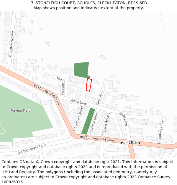 7, STONELEIGH COURT, SCHOLES, CLECKHEATON, BD19 6EB: Location map and indicative extent of plot