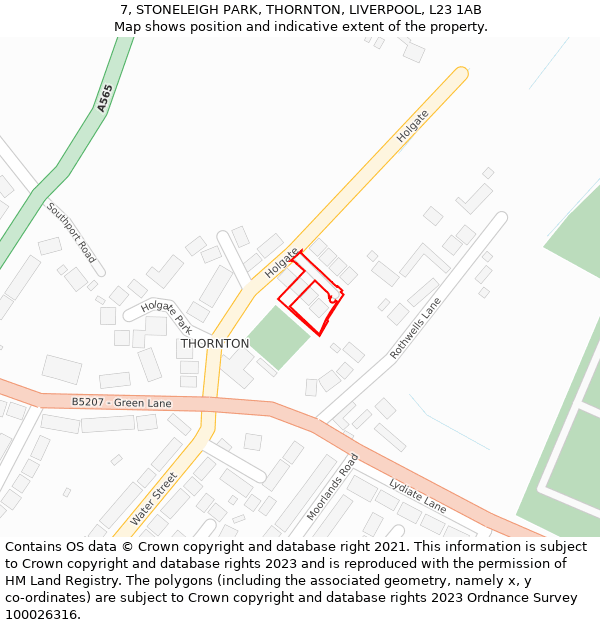7, STONELEIGH PARK, THORNTON, LIVERPOOL, L23 1AB: Location map and indicative extent of plot