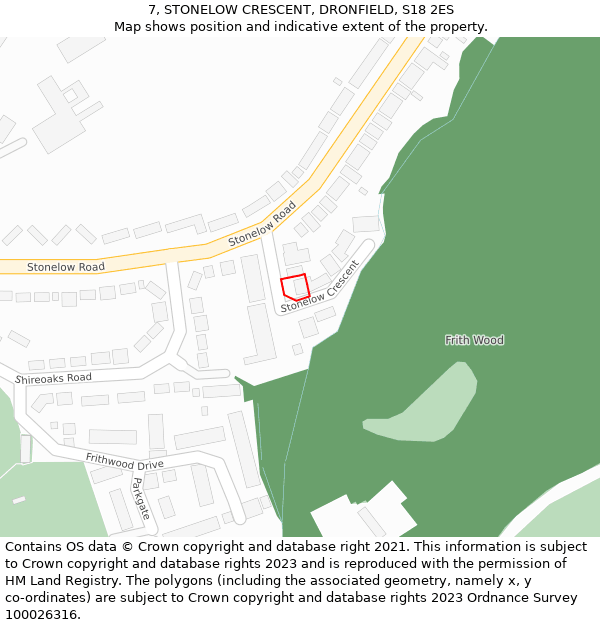 7, STONELOW CRESCENT, DRONFIELD, S18 2ES: Location map and indicative extent of plot