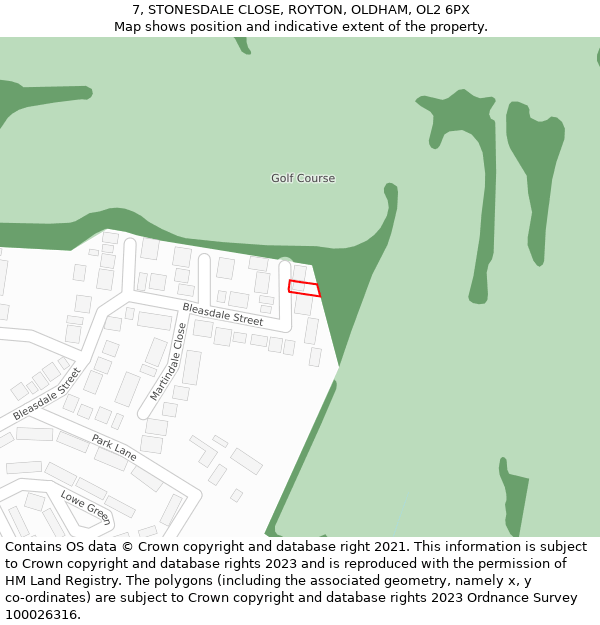 7, STONESDALE CLOSE, ROYTON, OLDHAM, OL2 6PX: Location map and indicative extent of plot