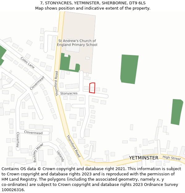 7, STONYACRES, YETMINSTER, SHERBORNE, DT9 6LS: Location map and indicative extent of plot