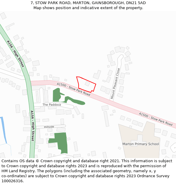 7, STOW PARK ROAD, MARTON, GAINSBOROUGH, DN21 5AD: Location map and indicative extent of plot