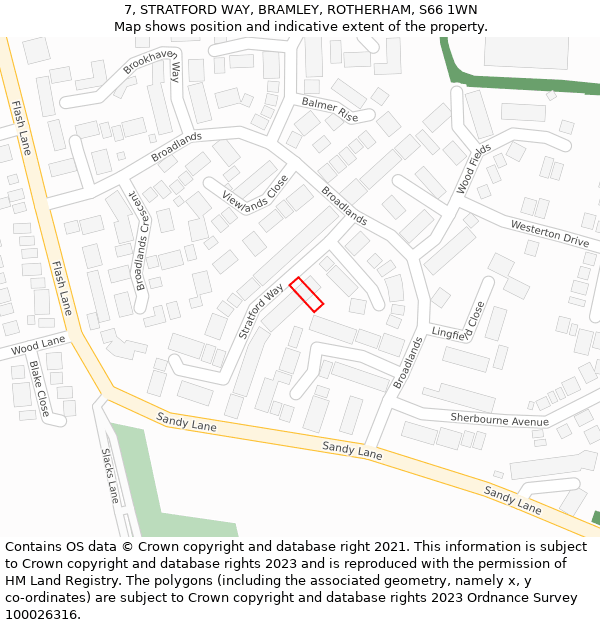 7, STRATFORD WAY, BRAMLEY, ROTHERHAM, S66 1WN: Location map and indicative extent of plot