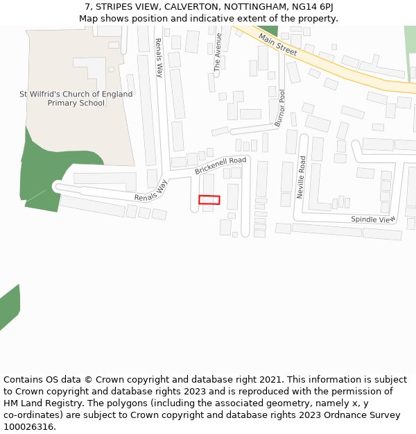 7, STRIPES VIEW, CALVERTON, NOTTINGHAM, NG14 6PJ: Location map and indicative extent of plot