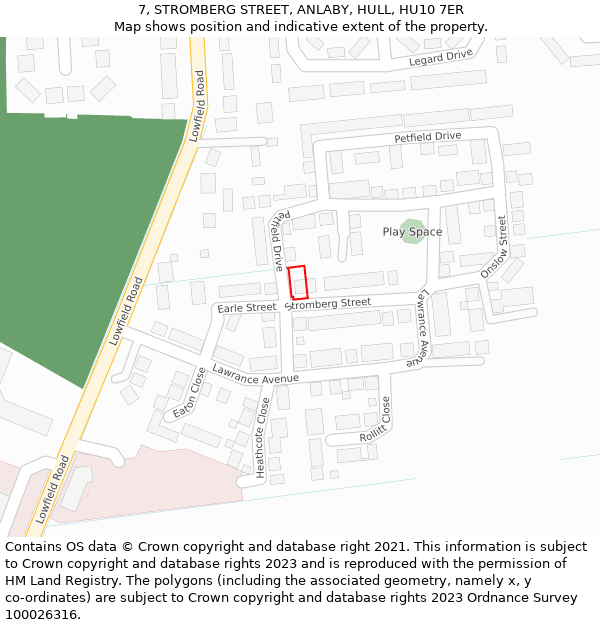 7, STROMBERG STREET, ANLABY, HULL, HU10 7ER: Location map and indicative extent of plot