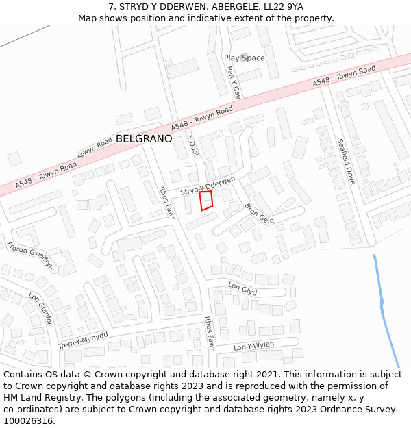 7, STRYD Y DDERWEN, ABERGELE, LL22 9YA: Location map and indicative extent of plot