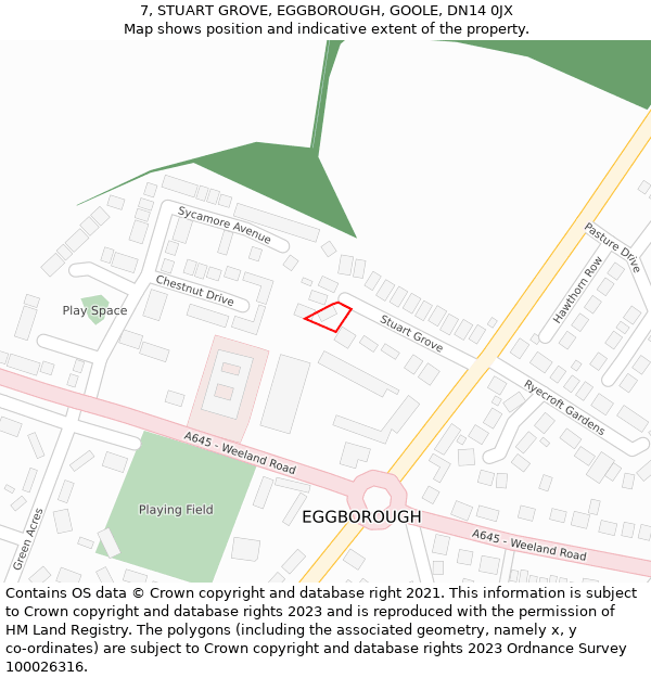 7, STUART GROVE, EGGBOROUGH, GOOLE, DN14 0JX: Location map and indicative extent of plot