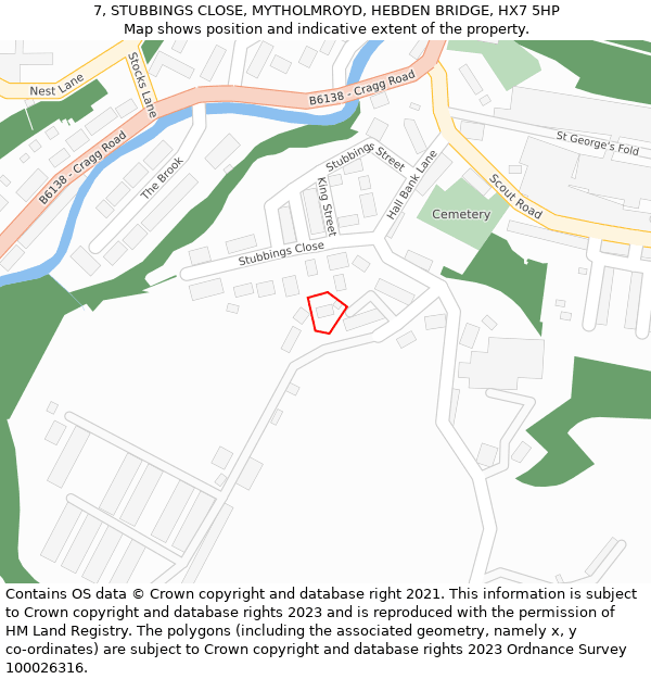 7, STUBBINGS CLOSE, MYTHOLMROYD, HEBDEN BRIDGE, HX7 5HP: Location map and indicative extent of plot