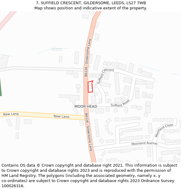 7, SUFFIELD CRESCENT, GILDERSOME, LEEDS, LS27 7WB: Location map and indicative extent of plot