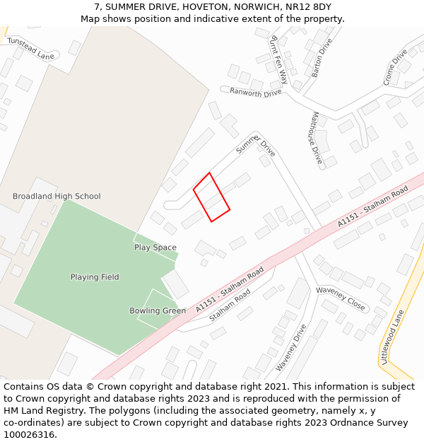 7, SUMMER DRIVE, HOVETON, NORWICH, NR12 8DY: Location map and indicative extent of plot