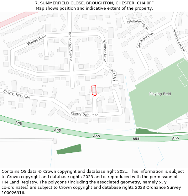 7, SUMMERFIELD CLOSE, BROUGHTON, CHESTER, CH4 0FF: Location map and indicative extent of plot