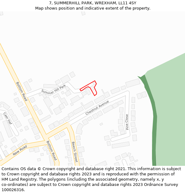 7, SUMMERHILL PARK, WREXHAM, LL11 4SY: Location map and indicative extent of plot