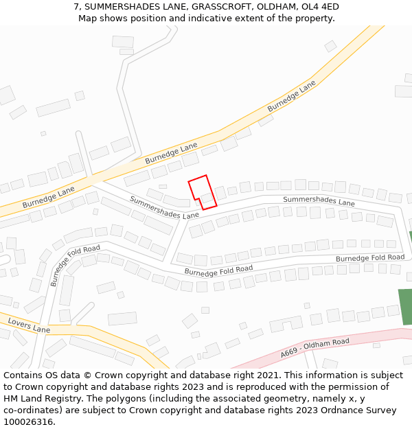 7, SUMMERSHADES LANE, GRASSCROFT, OLDHAM, OL4 4ED: Location map and indicative extent of plot